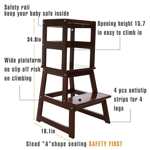 Kids Kitchen Step Stool with Safety Rail, Espresso