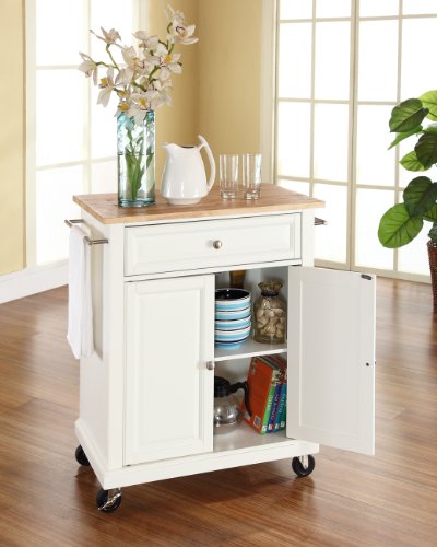 White Crosley Furniture Compact Kitchen Island with Natural Wood