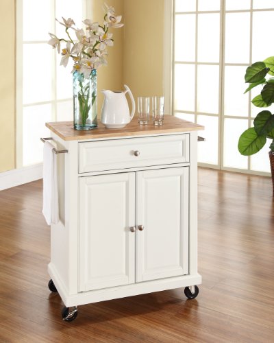 White Crosley Furniture Compact Kitchen Island with Natural Wood