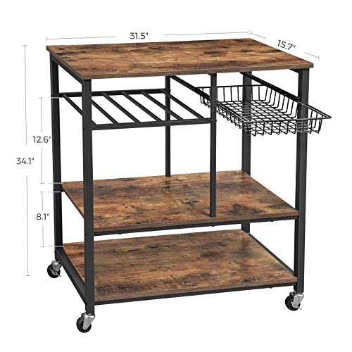 Industrial Style Kitchen Cart with Storage Shelves, Rustic Brown