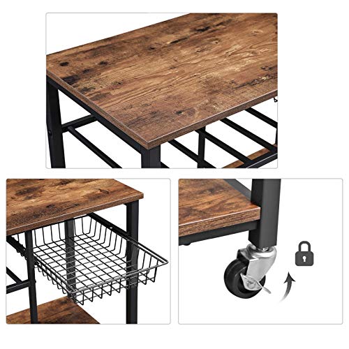 Industrial Style Kitchen Cart with Storage Shelves, Rustic Brown