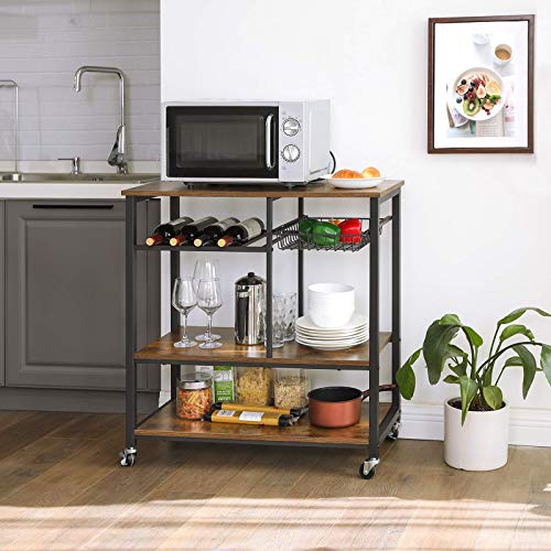 Industrial Style Kitchen Cart with Storage Shelves, Rustic Brown