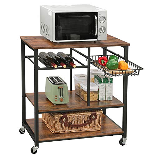 Industrial Style Kitchen Cart with Storage Shelves, Rustic Brown