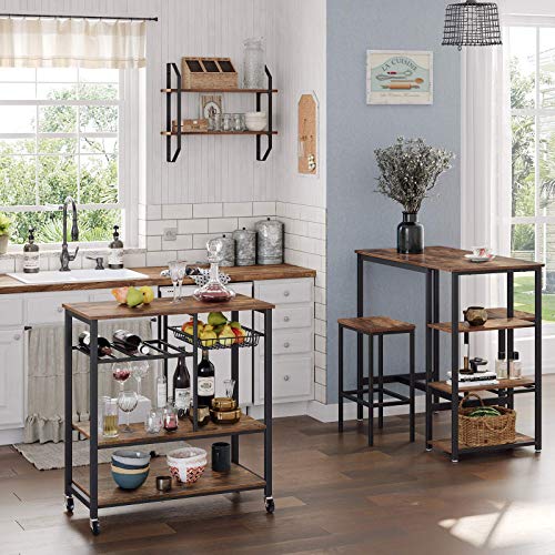 Industrial Style Kitchen Cart with Storage Shelves, Rustic Brown