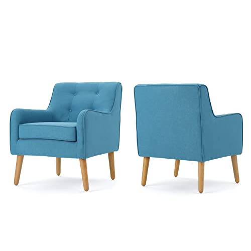 Mid-Century Teal Fabric Arm Chair Set - 2 Pieces