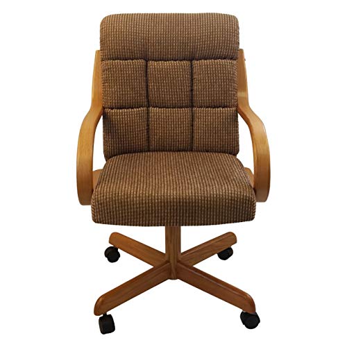 Casual Rolling Caster Dining Chair in Honey Oak Wood