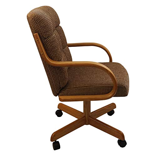 Casual Rolling Caster Dining Chair in Honey Oak Wood