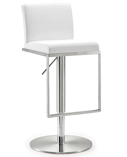 Modern Industrial Kitchen Swivel Barstool, Adjustable, White