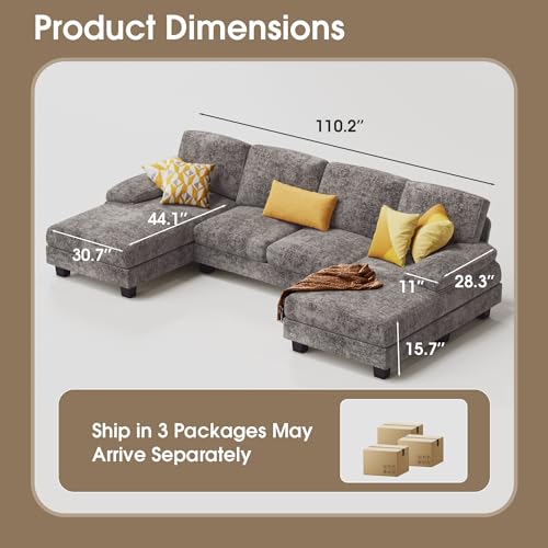 Grey Fabric U-Shaped Sectional Sofa Set for Apartment