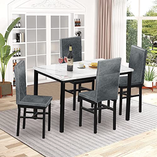 5 Piece Dining Table Set for Kitchen, Grey