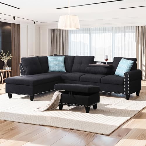 EMKK Sectional Sofa with Ottoman, Left-Facing Chaise