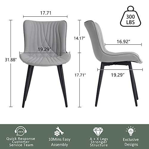 YOUTASTE Grey Dining Chairs Set Faux Leather & Metal