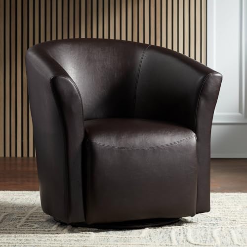 Brown Faux Leather Swivel Accent Club Chair