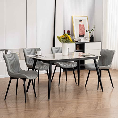 YOUTASTE Grey Dining Chairs Set Faux Leather & Metal