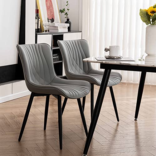 YOUTASTE Grey Dining Chairs Set Faux Leather & Metal