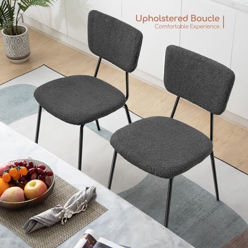 Modern Grey Boucle Dining Chairs Set of 2
