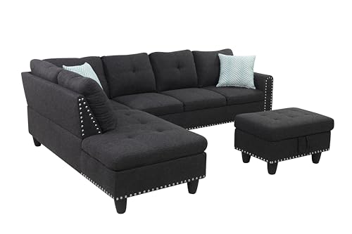 EMKK Sectional Sofa with Ottoman, Left-Facing Chaise