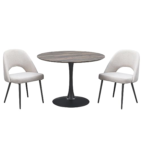 Round Dining Table Set with 2 Chairs - Walnut/Metal