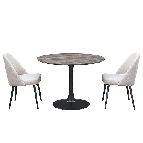 Round Dining Table Set with 2 Chairs - Walnut/Metal