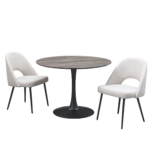 Round Dining Table Set with 2 Chairs - Walnut/Metal