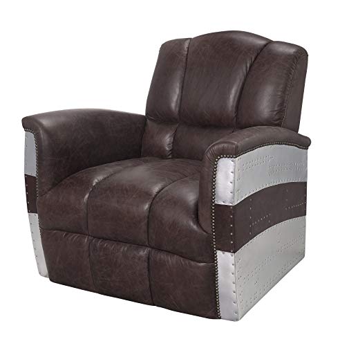 Retro Brown Leather Accent Chair with Aluminum Base