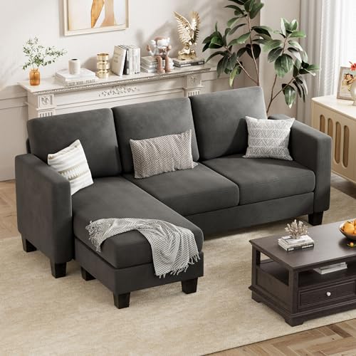 VICTONE Convertible L-Shaped Sectional Sofa with Movable Ottoman