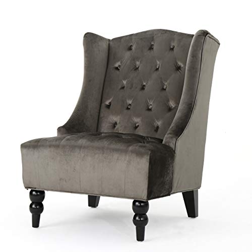 High-Back Grey Velvet Club Chair by Christopher Knight