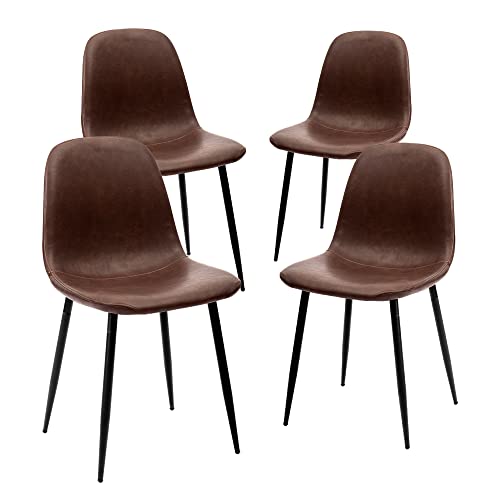 Modern Dark Brown Faux Leather Dining Side Chairs, Set of 4