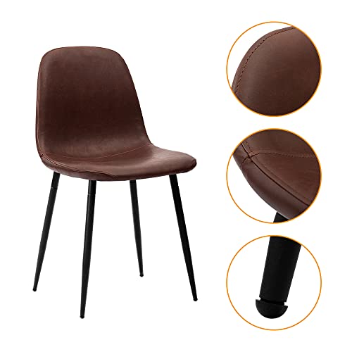 Modern Dark Brown Faux Leather Dining Side Chairs, Set of 4