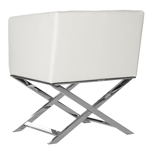 Celine White & Chrome Modern Glam Cross Leg Chair