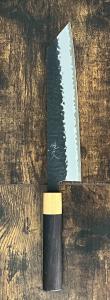 Hammered Steel Kiritsuke Knife with Dark Wood Handle