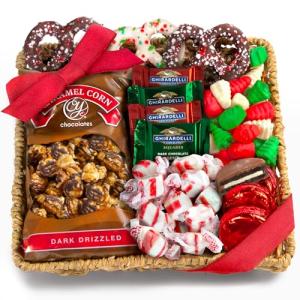 Holiday Classic Chocolate, Candy & Crunch Gift Basket with Handmade Chocolates