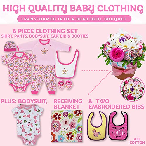 Baby Girl Clothing Bouquet with Teddy Bear Set