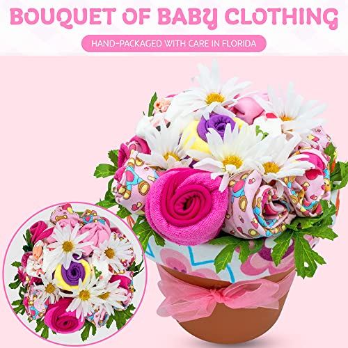 Baby Girl Clothing Bouquet with Teddy Bear Set