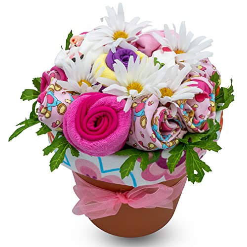 Baby Girl Clothing Bouquet with Teddy Bear Set