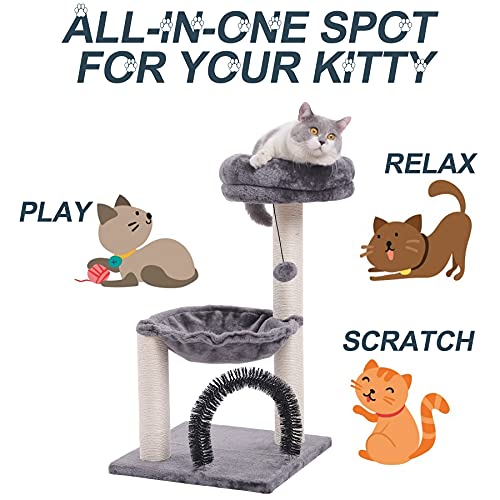 HOOPET cat Tree,27.8 INCHES cat Tower for Indoor Cats, Multi-Level Cat Tree with Scratching Posts Plush Basket & Perch for Play Rest, Cat Activity Tree with Dangling Ball for Kittens/Small Cats