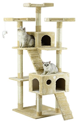 Go Pet Club 72" Premium Cat Tree Kitty Tower Kitten Condo for Indoor Cats with Scratching Posts, Condos, Ladders, Soft Perches, and Hanging Toy Cat Activity Center Furniture, Beige