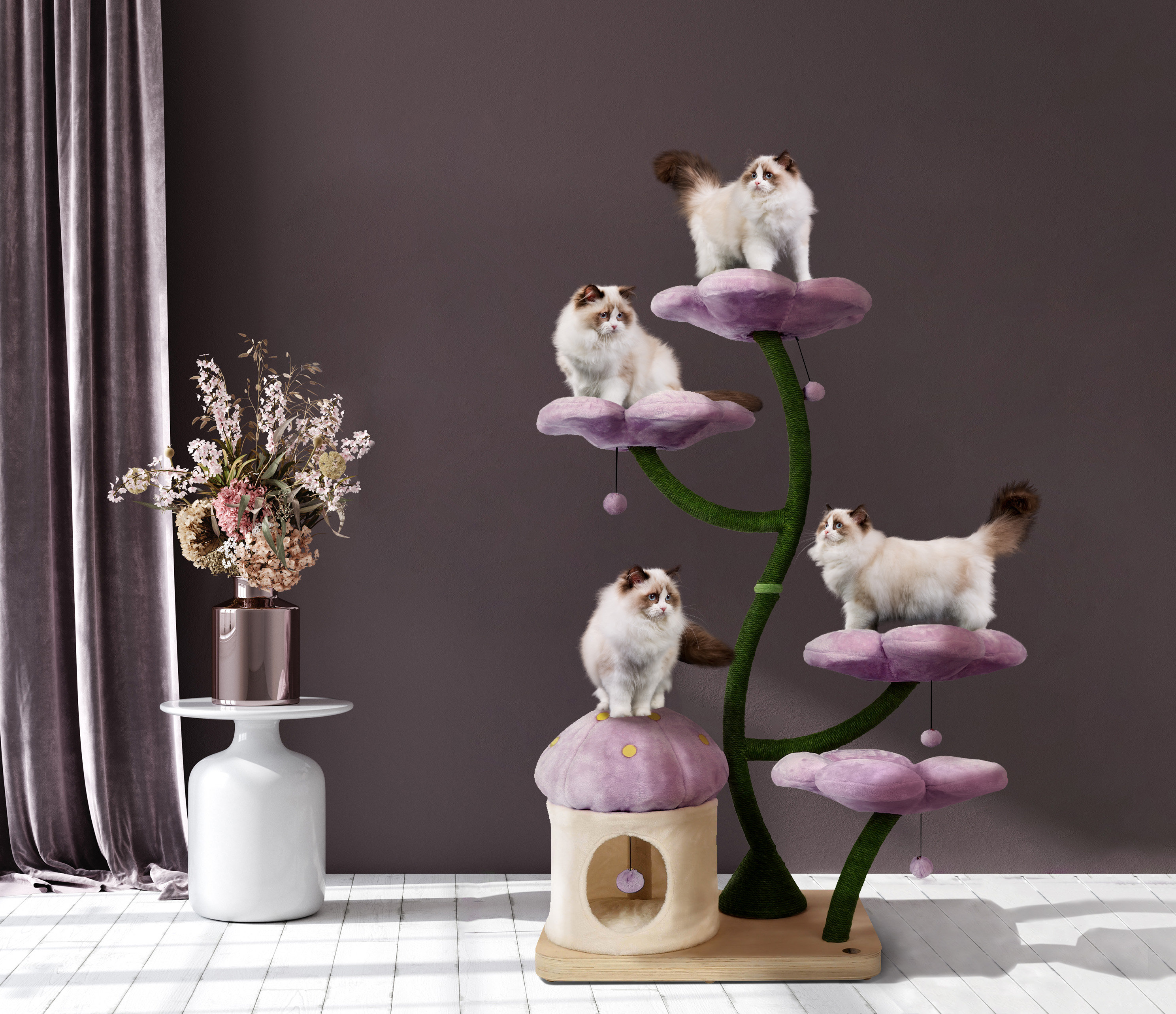Flower Wood Cat Tower Furniture
