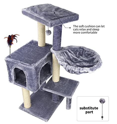 Grey Cat Tree with Scratching Toy & Post