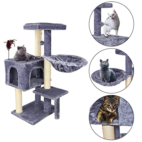 Grey Cat Tree with Scratching Toy & Post