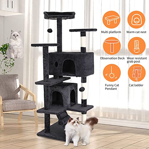 54in Multi-Level Cat Tree with Scratching Posts