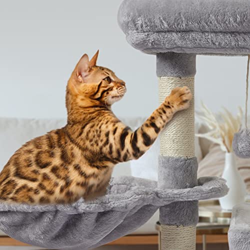 Grey Cat Tree with Scratching Posts and Platform