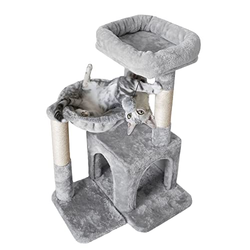 Small Gray Cat Tower with Hammock & Scratcher
