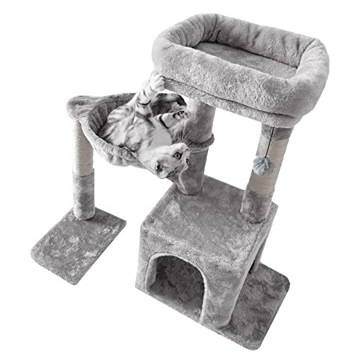 Small Gray Cat Tower with Hammock & Scratcher