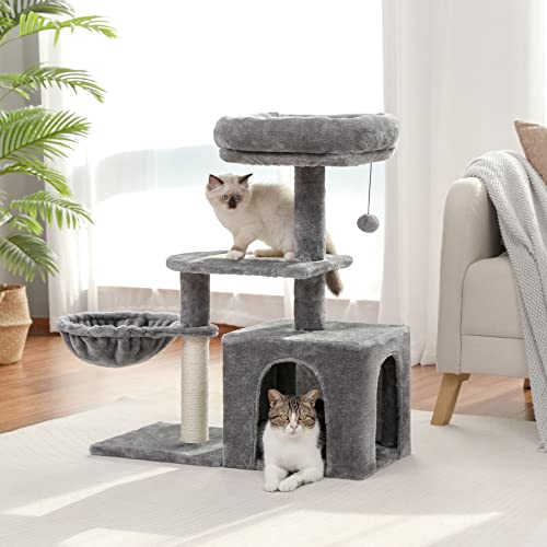 Plush Cat Tower with Hammock & Scratching Post