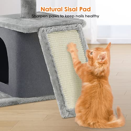 Grey Cat Tree Tower with Scratching Pad