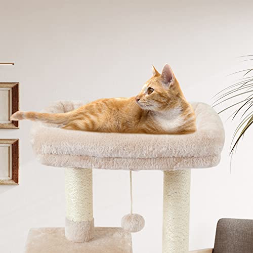 FISH&NAP Cute Cat Tree Kitten Cat Tower for Indoor Cat Condo Sisal Scratching Posts with Jump Platform Cat Furniture Activity Center Play House Beige