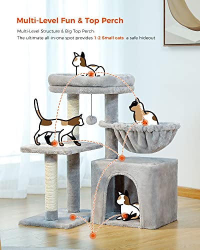 Grey Cat Tree with Hammock & Scratching Posts