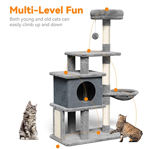Hawsaiy Cat Tree Tower House Condo Scratching Furniture for Small Medium Cat Kitten with Hammock and Removable Condo 44”