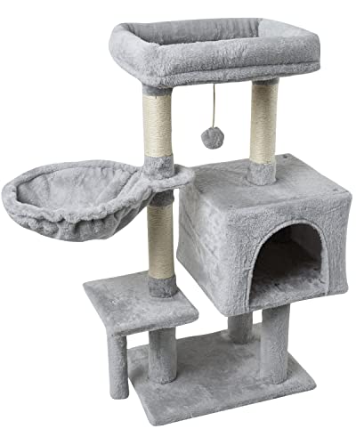 Grey Cat Tree with Scratching Posts and Platform